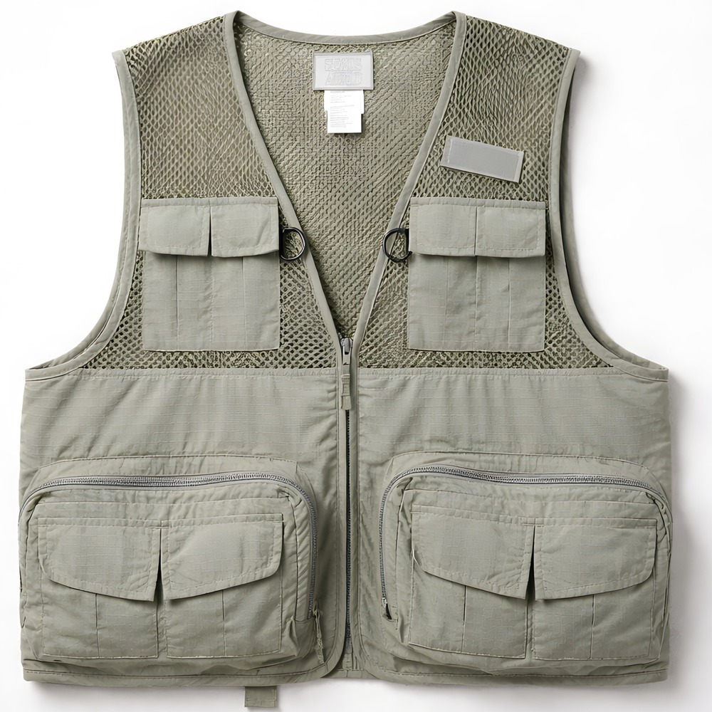 Sports Afield Fishing Vest Mens M/L (38-44) Nylon Olive Zip Hunt Fishing Outdoor